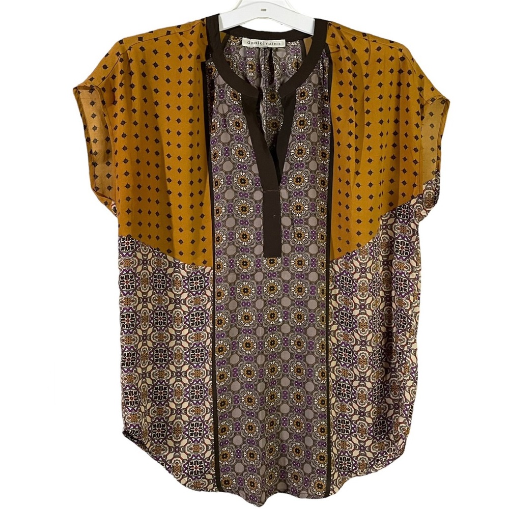 Daniel Rainn boho contrast v-neck blouse women’s size Small